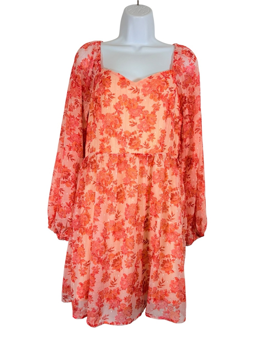 Peach Love California Floral Babydoll Mini Dress Pink Coral Romantic Boho Medium